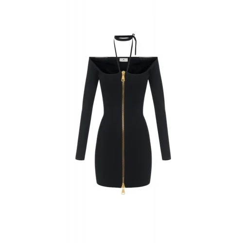 Rochie ELISABETTA FRANCHI, Mini dress in knit fabric with ties, Negru