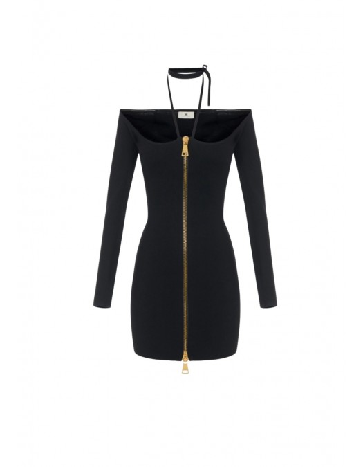 Rochie ELISABETTA FRANCHI, Mini dress in knit fabric with ties, Negru - AM06B66E2110