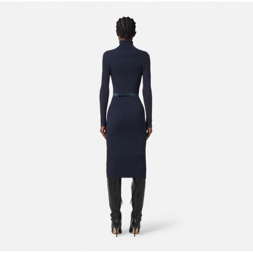 Rochie ELISABETTA FRANCHI,Dress in ribbed knit fabric with belt, Bleumarin Rochie ELISABETTA FRANCHI,Dress in ribbed knit fabric with belt, Bleumarin