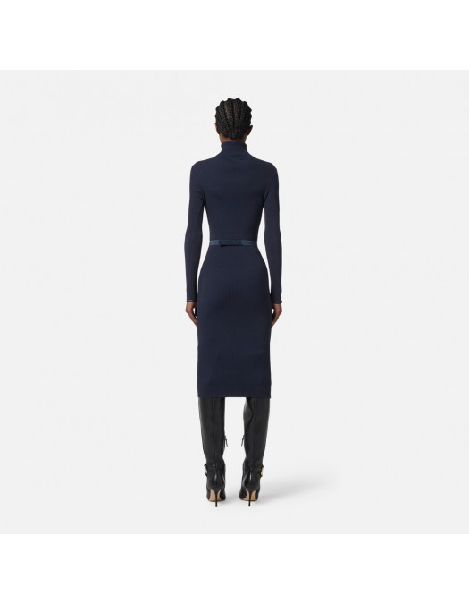Rochie ELISABETTA FRANCHI,Dress in ribbed knit fabric with belt, Bleumarin - AM07B56E2EA8 Rochie ELISABETTA FRANCHI,Dress in ribbed knit fabric with belt, Bleumarin - AM07B56E2EA8
