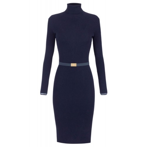 Rochie ELISABETTA FRANCHI,Dress in ribbed knit fabric with belt, Bleumarin Rochie ELISABETTA FRANCHI,Dress in ribbed knit fabric with belt, Bleumarin