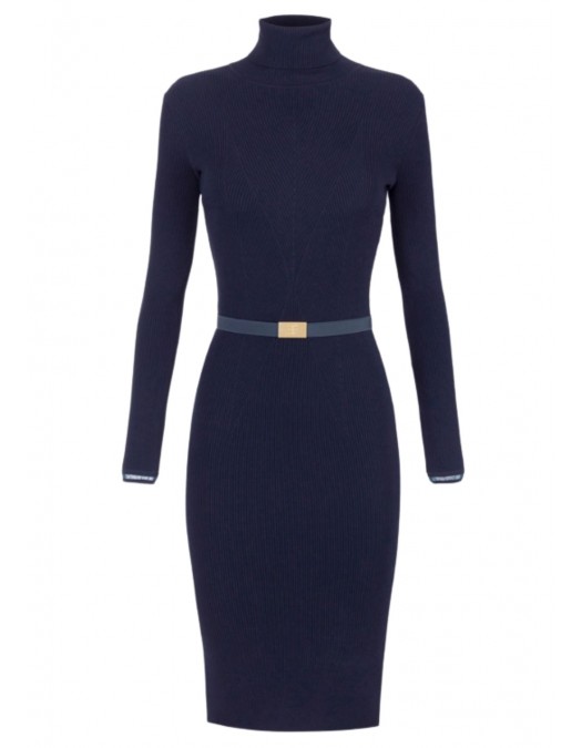 Rochie ELISABETTA FRANCHI,Dress in ribbed knit fabric with belt, Bleumarin - AM07B56E2EA8 Rochie ELISABETTA FRANCHI,Dress in ribbed knit fabric with belt, Bleumarin - AM07B56E2EA8