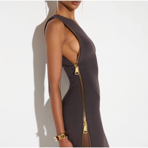 Rochie ELISABETTA FRANCHI, Red Carpet knit dress with zip,Dark Chocolate