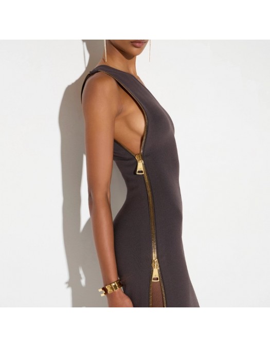 Rochie ELISABETTA FRANCHI, Red Carpet knit dress with zip,Dark Chocolate - AM07B66E2EV9