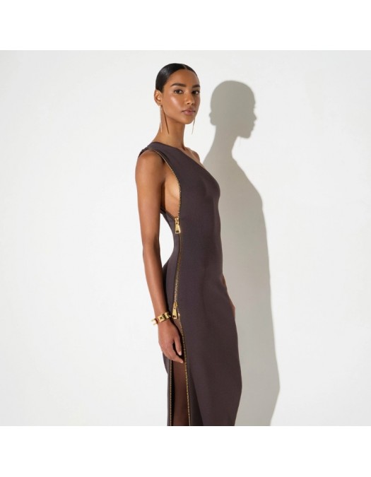 Rochie ELISABETTA FRANCHI, Red Carpet knit dress with zip,Dark Chocolate - AM07B66E2EV9
