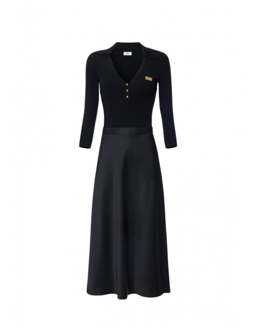 Rochie ELISABETTA FRANCHI, Satin dress in knit fabric with micro-braids, Negru - AM13B61E2110