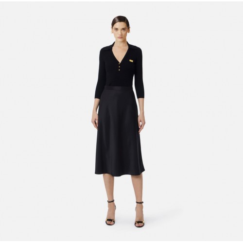 Rochie ELISABETTA FRANCHI, Satin dress in knit fabric with micro-braids, Negru