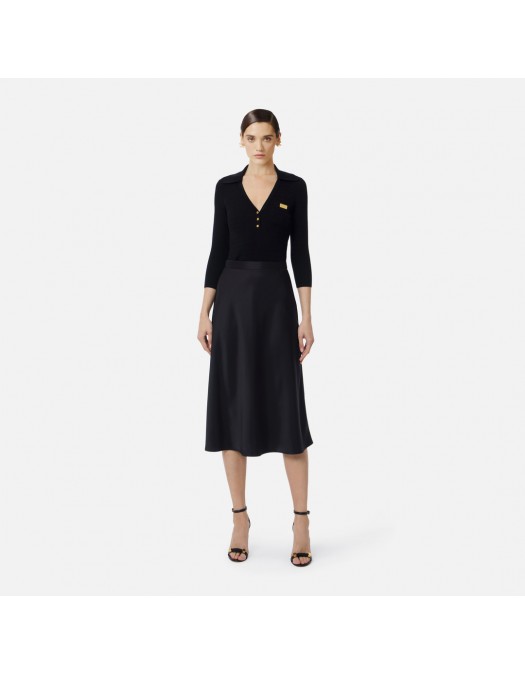 Rochie ELISABETTA FRANCHI, Satin dress in knit fabric with micro-braids, Negru - AM13B61E2110