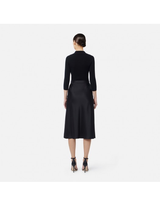 Rochie ELISABETTA FRANCHI, Satin dress in knit fabric with micro-braids, Negru - AM13B61E2110