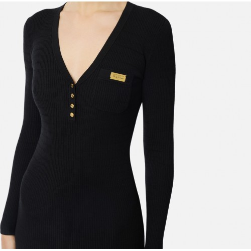 Rochie ELISABETTA FRANCHI, Micro-braided dress in knit fabric, Negru