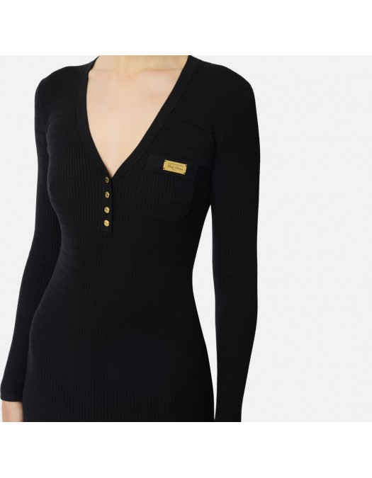 Rochie ELISABETTA FRANCHI, Micro-braided dress in knit fabric, Negru - AM14B61E2110