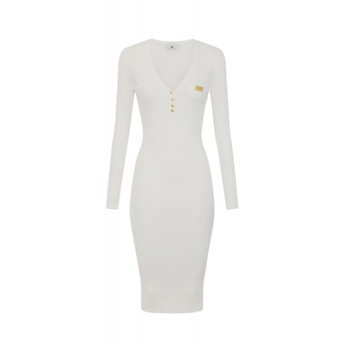 Rochie ELISABETTA FRANCHI, Micro-braided dress in knit fabric, Alb