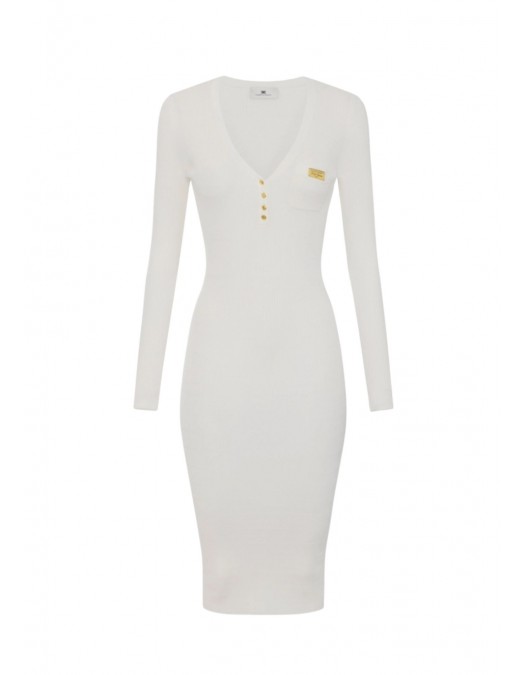 Rochie ELISABETTA FRANCHI, Micro-braided dress in knit fabric, Alb - AM14B61E2360