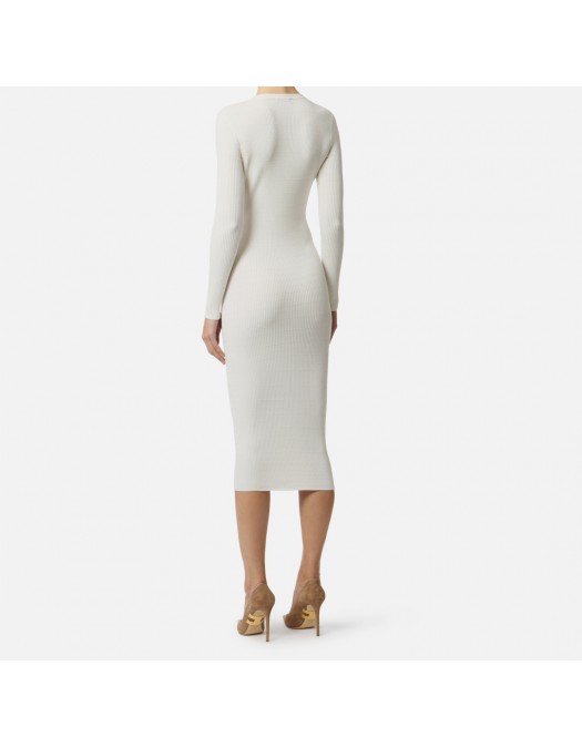 Rochie ELISABETTA FRANCHI, Micro-braided dress in knit fabric, Alb - AM14B61E2360