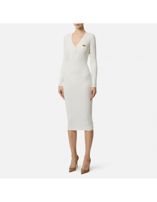 Rochie ELISABETTA FRANCHI, Micro-braided dress in knit fabric, Alb - AM14B61E2360