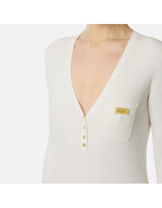 Rochie ELISABETTA FRANCHI, Micro-braided dress in knit fabric, Alb - AM14B61E2360