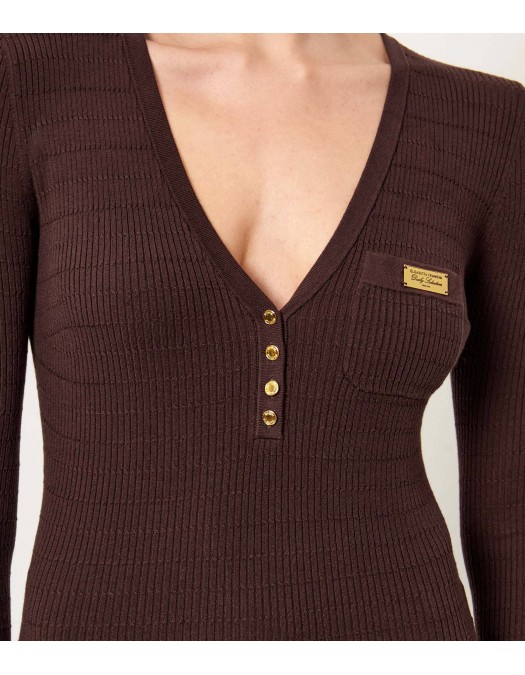 Rochie ELISABETTA FRANCHI, Micro-braided dress in knit fabric, Maro - AM14B61E2644