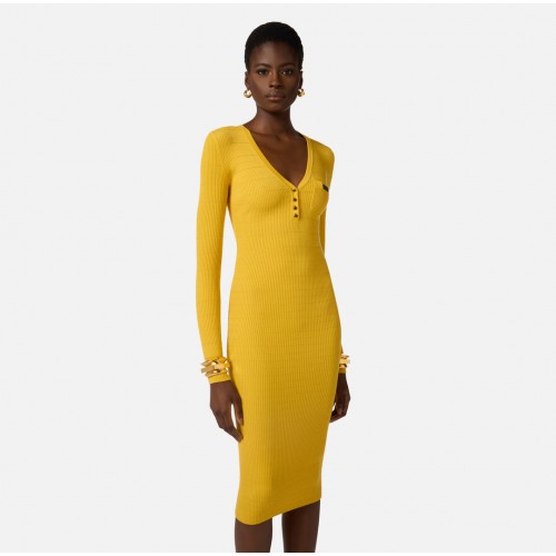 Rochie ELISABETTA FRANCHI, Micro-braided dress in knit fabric, Galben
