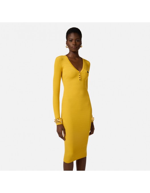 Rochie ELISABETTA FRANCHI, Micro-braided dress in knit fabric, Galben - AM14B61E2EV4