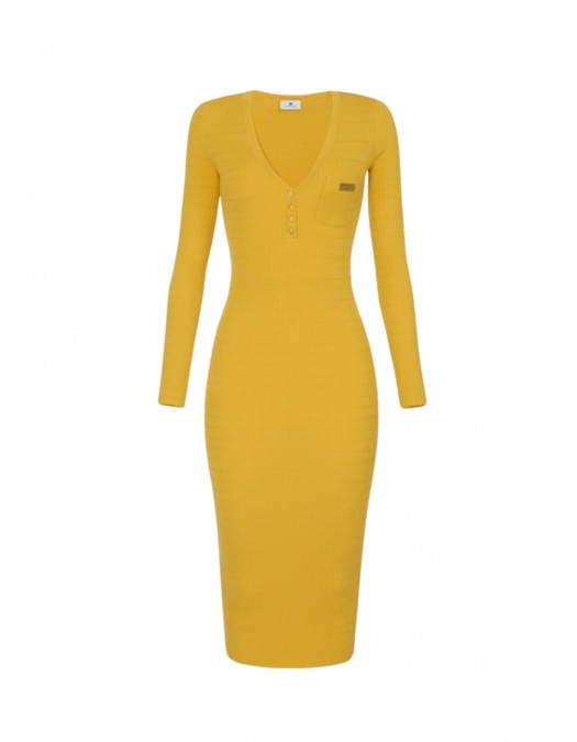 Rochie ELISABETTA FRANCHI, Micro-braided dress in knit fabric, Galben - AM14B61E2EV4
