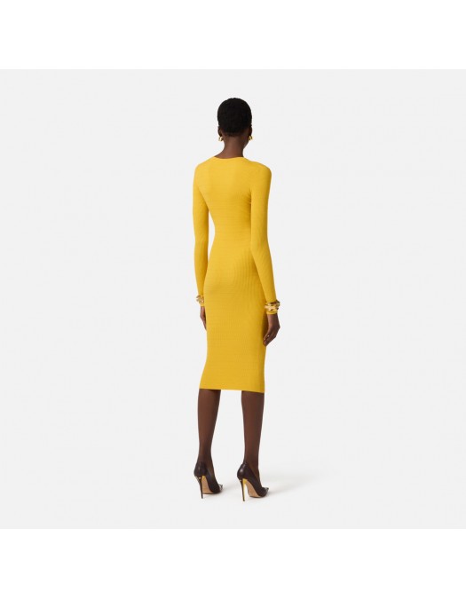 Rochie ELISABETTA FRANCHI, Micro-braided dress in knit fabric, Galben - AM14B61E2EV4