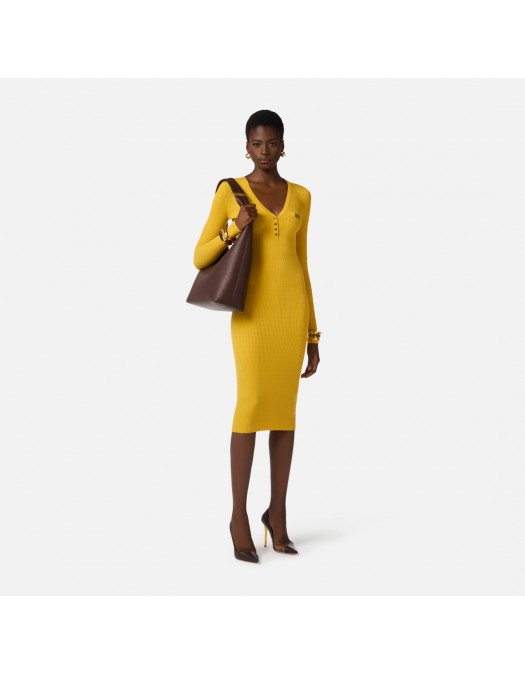 Rochie ELISABETTA FRANCHI, Micro-braided dress in knit fabric, Galben - AM14B61E2EV4