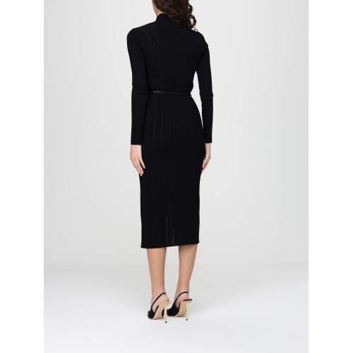 Rochie ELISABETTA FRANCHI, openwork knit fabric with jewel belt, Negru