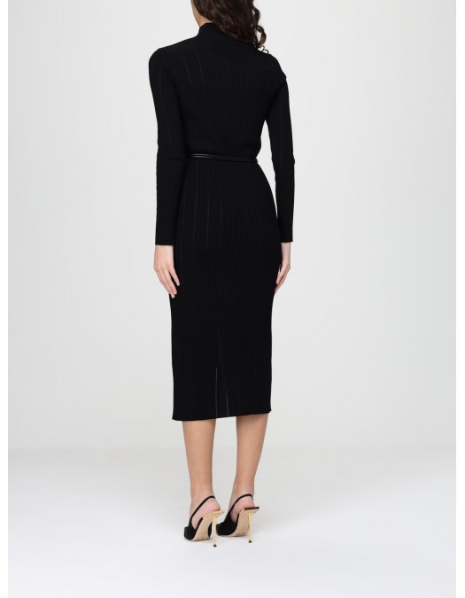 Rochie ELISABETTA FRANCHI, openwork knit fabric with jewel belt, Negru - AM15S61E2110