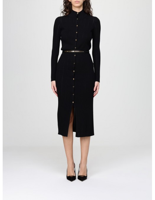 Rochie ELISABETTA FRANCHI, openwork knit fabric with jewel belt, Negru - AM15S61E2110