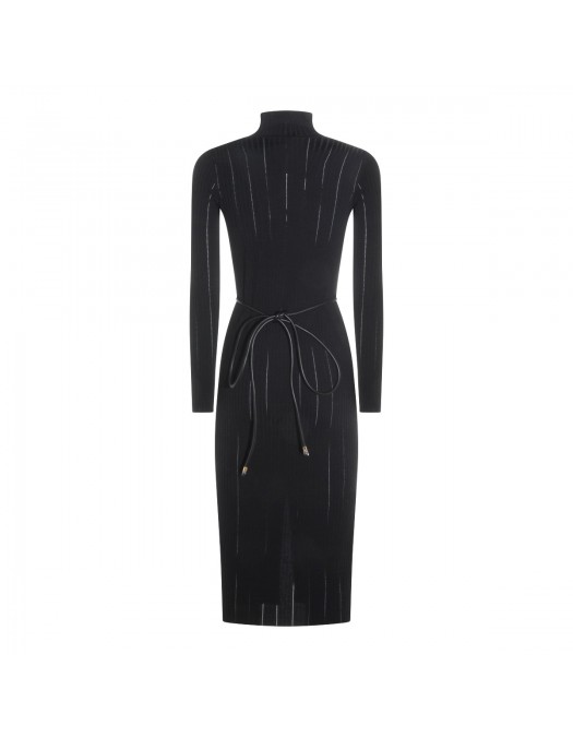 Rochie ELISABETTA FRANCHI, openwork knit fabric with jewel belt, Negru - AM15S61E2110