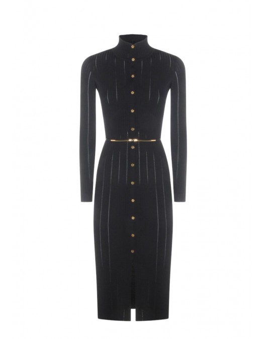 Rochie ELISABETTA FRANCHI, openwork knit fabric with jewel belt, Negru - AM15S61E2110