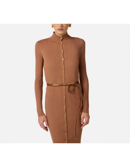 Rochie ELISABETTA FRANCHI, Dress in openwork knit fabric with jewel belt - AM15S61E2600