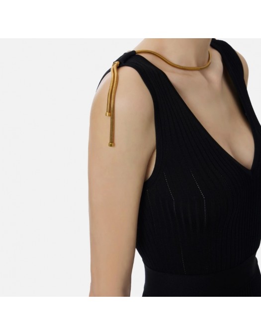 Rochie ELISABETTA FRANCHI, Dress in openwork knit fabric with jewel detail - AM18S61E2110