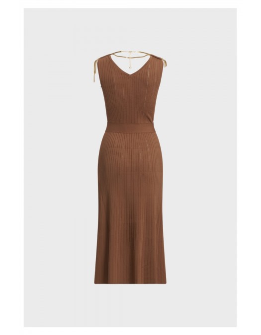 Rochie ELISABETTA FRANCHI, Dress in openwork knit fabric with jewel detail, Maro - AM18S61E2600