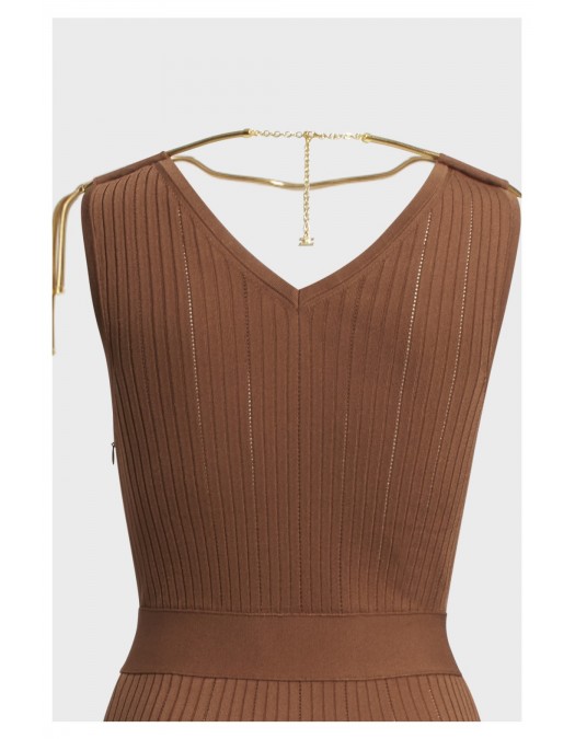 Rochie ELISABETTA FRANCHI, Dress in openwork knit fabric with jewel detail, Maro - AM18S61E2600
