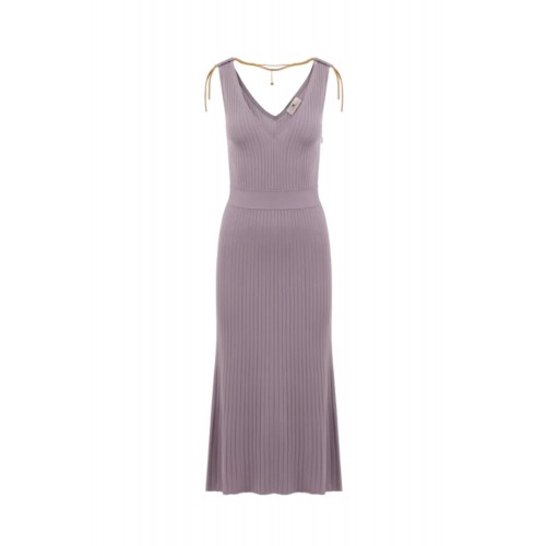 Rochie ELISABETTA FRANCHI, Dress in openwork knit fabric with jewel detail, Lila