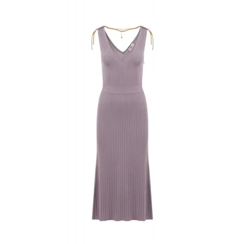 Rochie ELISABETTA FRANCHI, Dress in openwork knit fabric with jewel detail, Lila