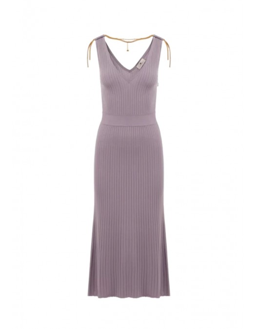 Rochie ELISABETTA FRANCHI, Dress in openwork knit fabric with jewel detail, Lila - AM18S61E2EV7