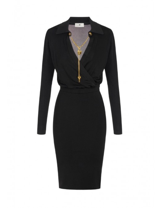 Rochie ELISABETTA FRANCHI, Viscose yarn dress with jewel chain - AM19S66E2110