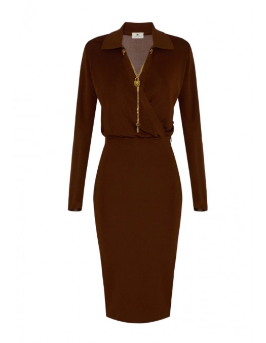 Rochie ELISABETTA FRANCHI, Viscose yarn dress with jewel chain - AM19S66E2FK3