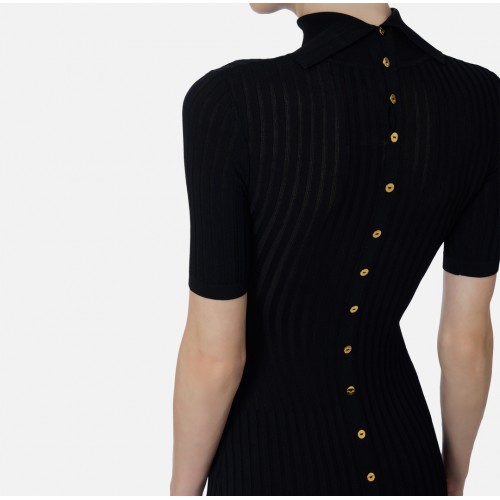 Rochie ELISABETTA FRANCHI, Knit dress with transparency details, Negru