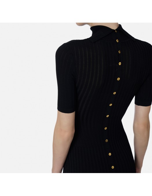 Rochie ELISABETTA FRANCHI, Knit dress with transparency details, Negru - AM22S62E2110