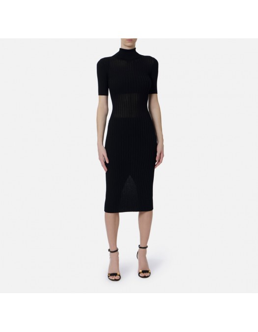 Rochie ELISABETTA FRANCHI, Knit dress with transparency details, Negru - AM22S62E2110