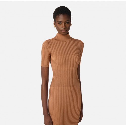 Rochie ELISABETTA FRANCHI, Knit dress with transparency details, Maro