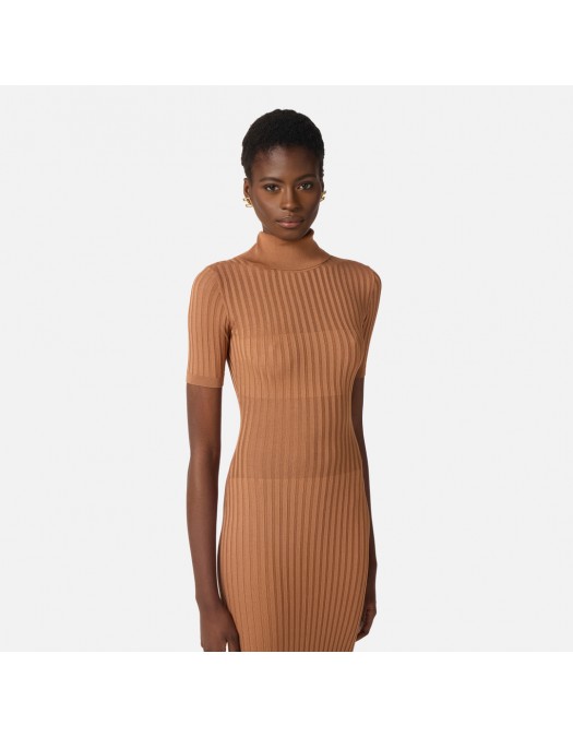 Rochie ELISABETTA FRANCHI, Knit dress with transparency details, Maro - AM22S62E2600