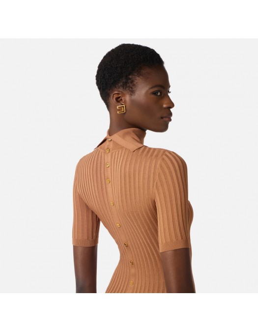 Rochie ELISABETTA FRANCHI, Knit dress with transparency details, Maro - AM22S62E2600