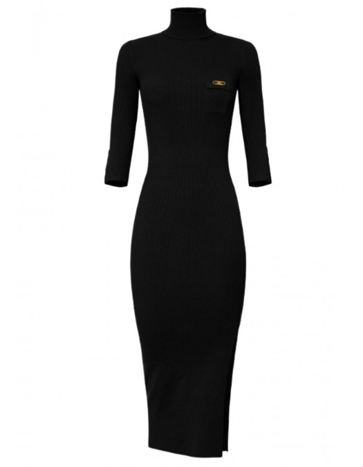 Rochie ELISABETTA FRANCHI, Guler inalt, ribbed knit fabric, Negru - AM23B56E2110 Rochie ELISABETTA FRANCHI, Guler inalt, ribbed knit fabric, Negru - AM23B56E2110