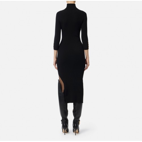 Rochie ELISABETTA FRANCHI, Guler inalt, ribbed knit fabric, Negru Rochie ELISABETTA FRANCHI, Guler inalt, ribbed knit fabric, Negru