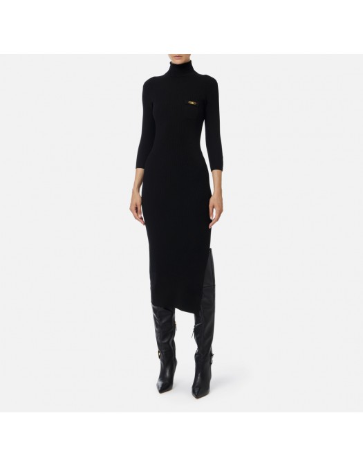 Rochie ELISABETTA FRANCHI, Guler inalt, ribbed knit fabric, Negru - AM23B56E2110 Rochie ELISABETTA FRANCHI, Guler inalt, ribbed knit fabric, Negru - AM23B56E2110