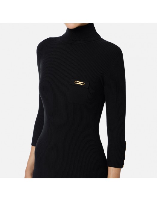 Rochie ELISABETTA FRANCHI, Guler inalt, ribbed knit fabric, Negru - AM23B56E2110 Rochie ELISABETTA FRANCHI, Guler inalt, ribbed knit fabric, Negru - AM23B56E2110